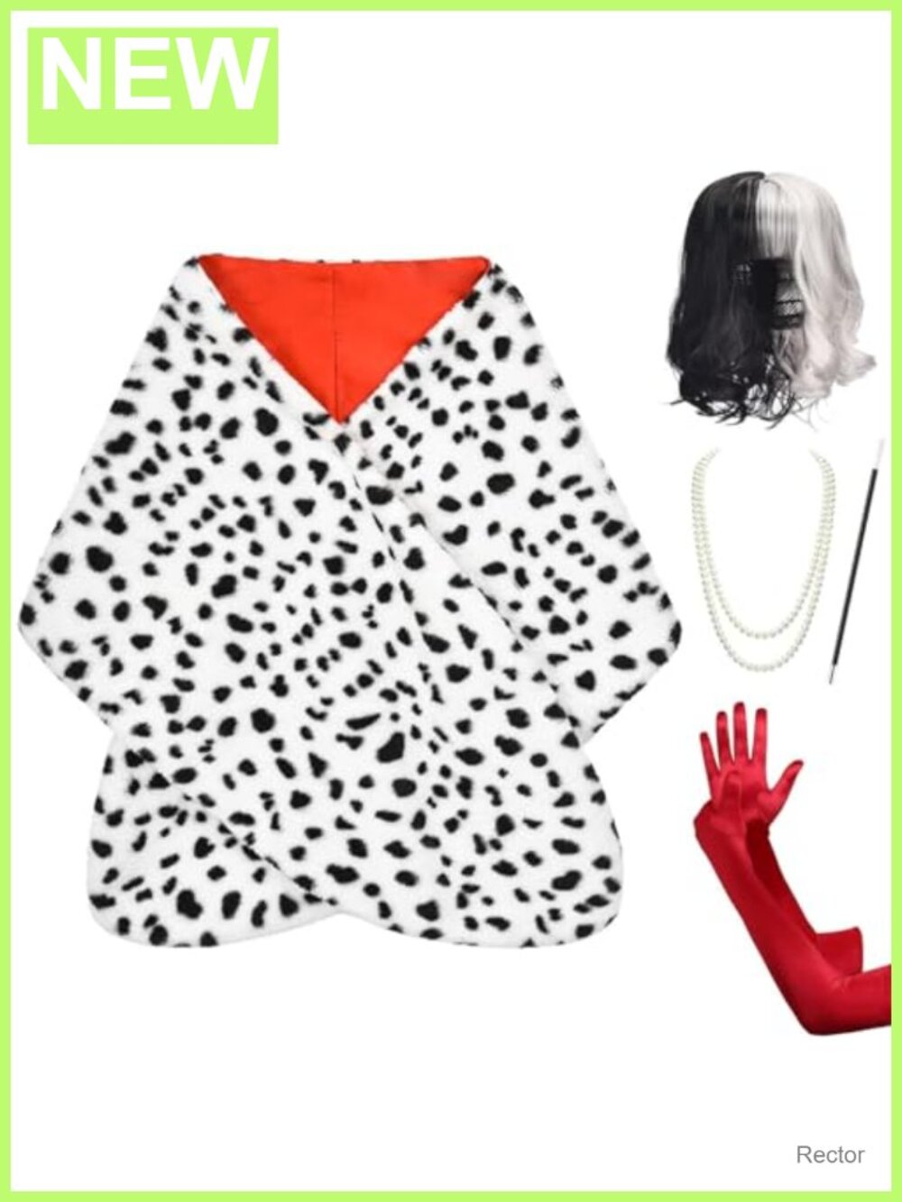Dalmatian Costume Set with Wig Shawl Gloves Necklace